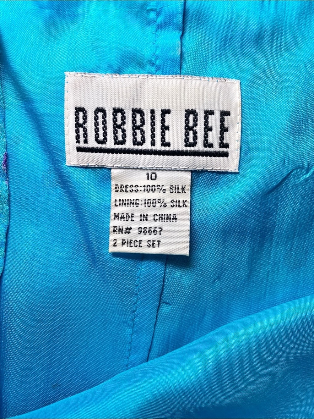 Robbie Bee Vintage 100% Silk Floral Shift Dress Bright Blue -Y2K Retro - Picture 7 of 14